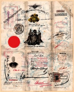 Passport Saul STEINBERG, Passport, c. 1952, encre, tampon et collage sur papier, 36,5 x 29 cm. Collection particulière, Allemagne  © The Saul Steinberg Foundation/ARS, ADAGP Paris 2009